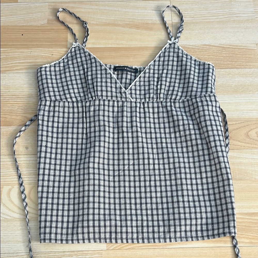 White and Blue Sleeveless Crop Camisole with Tie Front